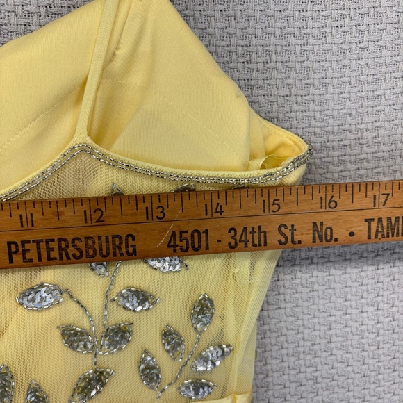 Vintage Cache Yellow Beaded Evening Gown Women L- Maxi Sleeveless Cocktail Sheer - Picture 10 of 14